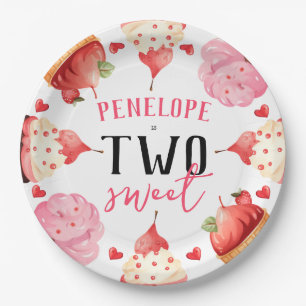 Cute Girly Two Sweet Ice Cream Birthday Paper Plate