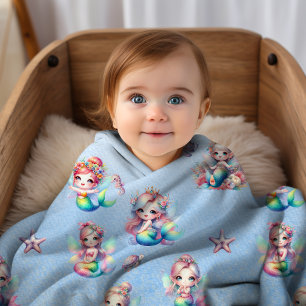 Cute Girly Under The Sea Mermaid Blanket With Name