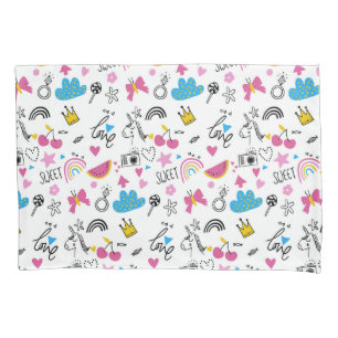 Cute Girly Unicorn Colourful Illustrated Pattern Pillowcase