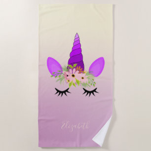 Cute Girly  Unicorn ,Ombre  -Personalised Beach Towel