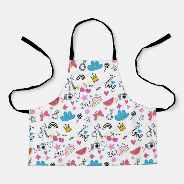 Cute Girly Unicorn Rainbow Fun Colourful Pattern Apron (Front)