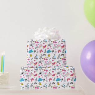 Cute Girly Unicorn Rainbow Hearts Whimsical Wrapping Paper