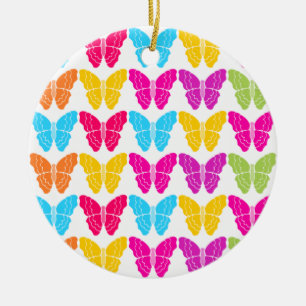 Cute Girly Vibrant Rainbow Butterfly Pattern  Ceramic Ornament