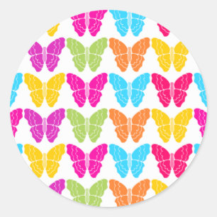 Cute Girly Vibrant Rainbow Butterfly Pattern  Classic Round Sticker