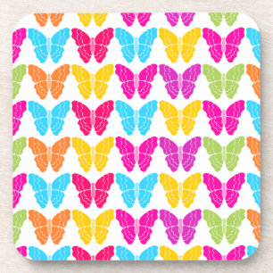 Cute Girly Vibrant Rainbow Butterfly Pattern Coaster