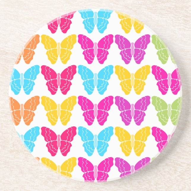 Cute Girly Vibrant Rainbow Butterfly Pattern  Coaster (Front)
