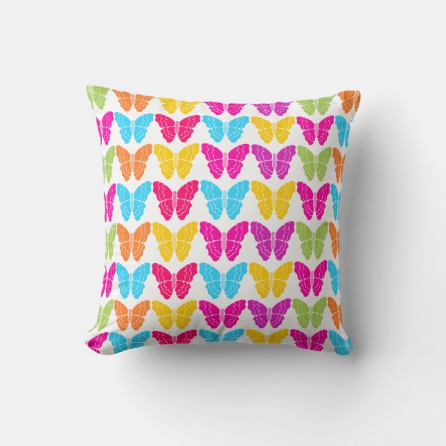 Cute Girly Vibrant Rainbow Butterfly Pattern  Cushion (Front)