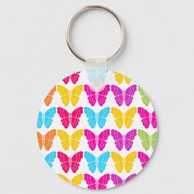 Cute Girly Vibrant Rainbow Butterfly Pattern  Key Ring (Front)
