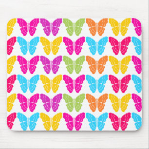 Cute Girly Vibrant Rainbow Butterfly Pattern Mouse Pad
