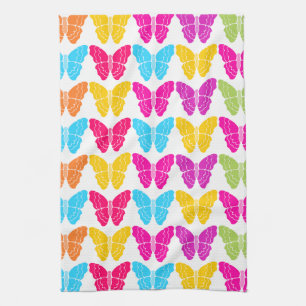 Cute Girly Vibrant Rainbow Butterfly Pattern Tea Towel