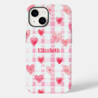 Cute Girly Watercolor Pink Hearts Name Personised