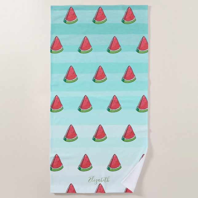 Cute Girly Watermelon Ombre  -Personalised Beach Towel (Front)