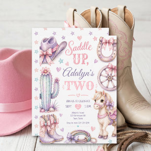 Cute Girly Western Cowgirl Horse 2nd Birthday Invitation