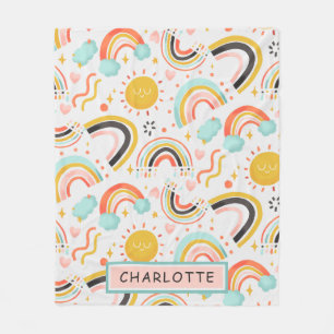Cute Girly Whimsical Colourful Rainbow Heart Name Fleece Blanket