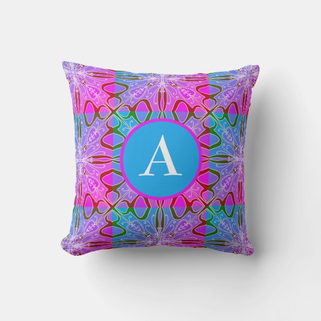 Cute Girly Whimsical Folk Art Pink Purple Blue Cushion (Front)
