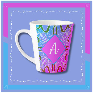 Cute Girly Whimsical Folk Art Pink Purple Blue Latte Mug