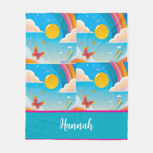 Cute Girly Whimsical Rainbow Happiness Personalise Fleece Blanket