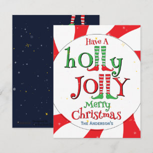 Cute Glam Holly Jolly Merry Christmas Elf Holiday Card