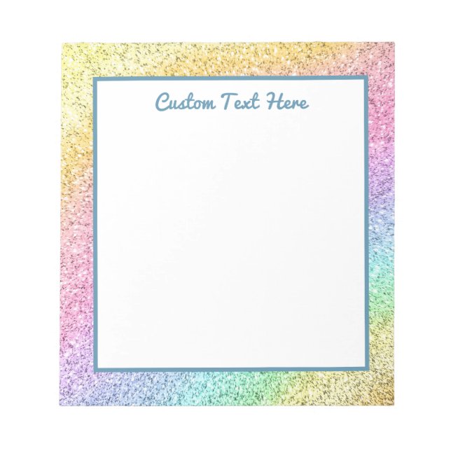 Cute Glam Rainbow Glitter Personalised Notepad (Front)
