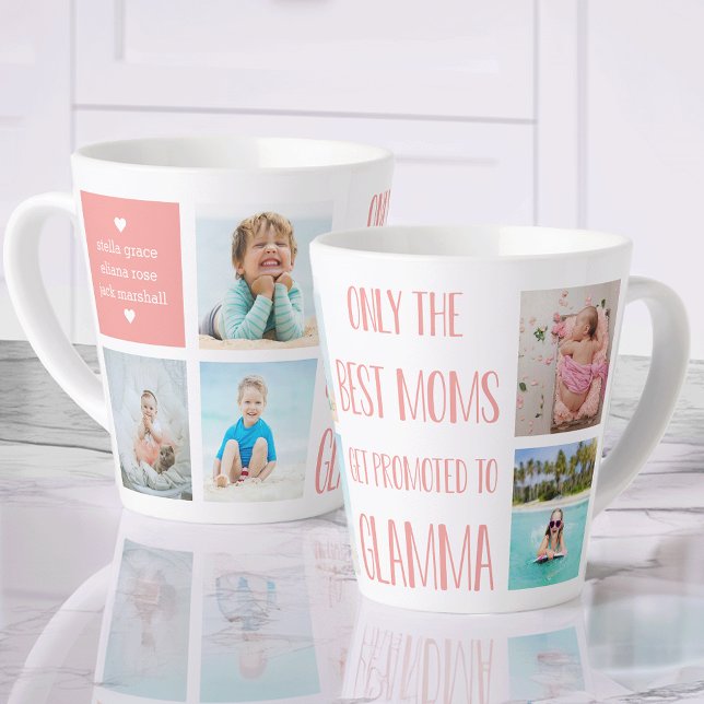 Cute Glamma Grandchildren Photo & Name Latte Mug (Creator Uploaded)