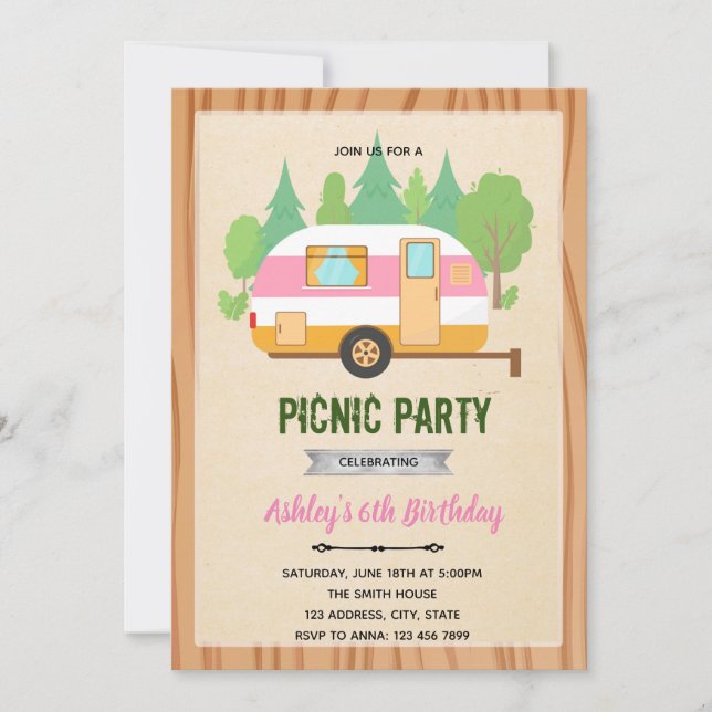 Cute glamping picnic theme invitation (Front)