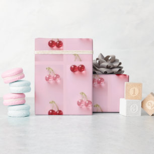 Cute Glass Cherry Pattern Pink Wrapping Paper