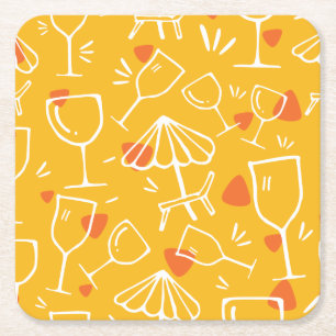 Cute Glassware and Picnic Pattern Square Paper Coaster