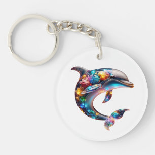 Cute Glassy Dolphin Art Key Ring