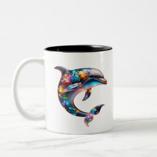 Cute Glassy Dolphin Art Two-Tone Coffee Mug