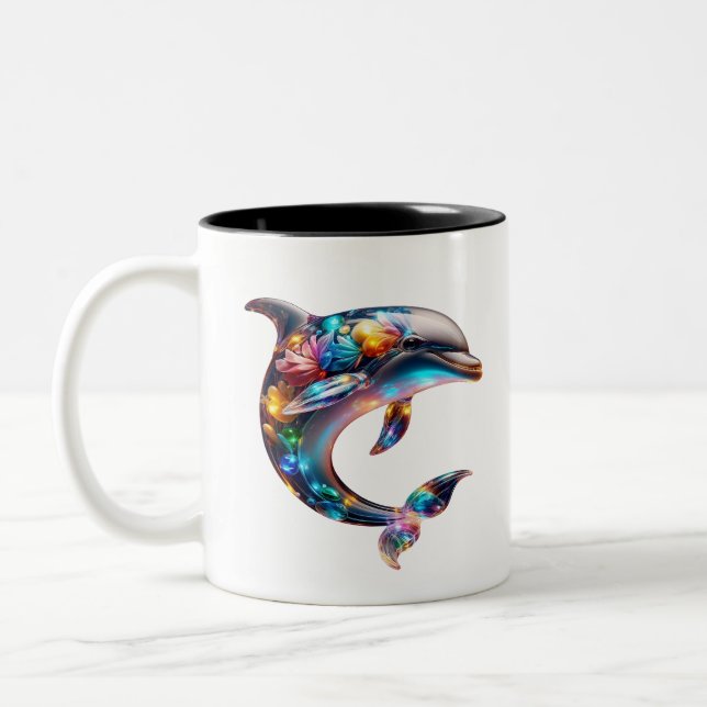 Cute Glassy Dolphin Art Two-Tone Coffee Mug (Left)