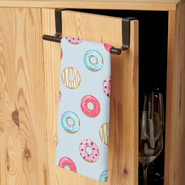 Cute Glazed Doughnut Pattern Light Blue Tea Towel (Thirds Fold)