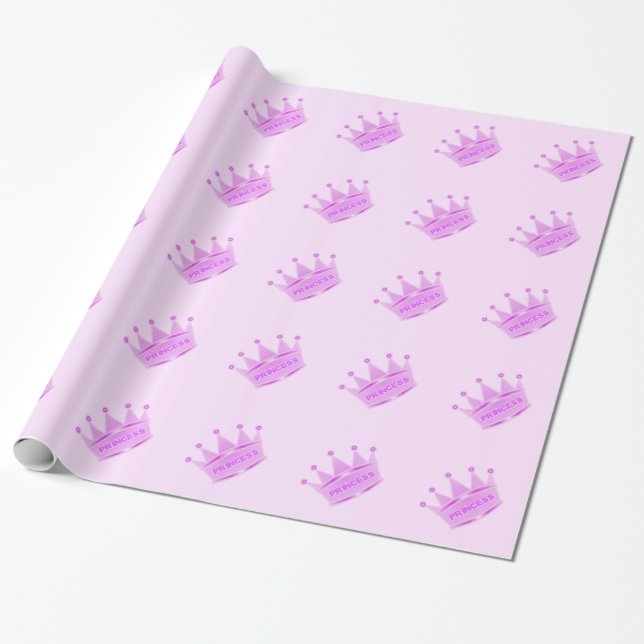 Cute Glitter Baby Pink Crown Princess Wrapping Paper (Unrolled)