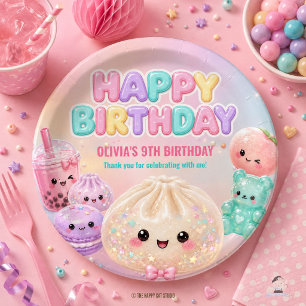 Cute Glitter Dumpling Bao Squishy Party Birthday Paper Plate