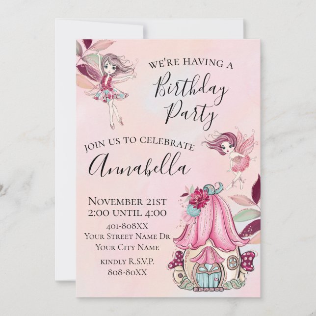 Cute Glitter Fairies Fairy Garden Party Invitation (Front)