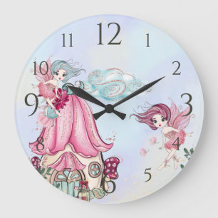 Cute Glitter Fairy Garden Pixie Fairies Large Clock
