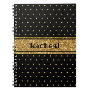 Cute Glitter Gold Polka Dots Personalised Name Notebook