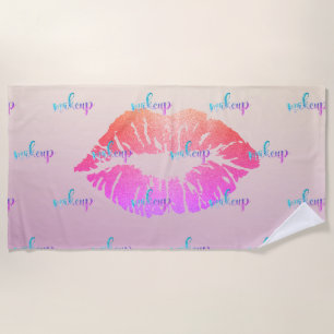 Cute Glitter Lips ,Ombre,Makeup Beach Towel