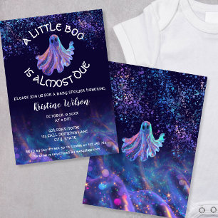 Cute Glitter Little Boo is Almost Due Baby Shower Invitation