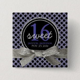 Cute Glitter Look Polka Dots Sweet 16 15 Cm Square Badge