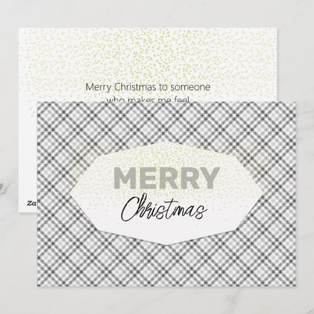 Cute Glitter Merry Christmas Tartan Grey White Holiday Card (Front/Back)