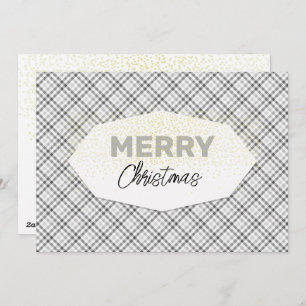 Cute Glitter Merry Christmas Tartan Grey White Holiday Card