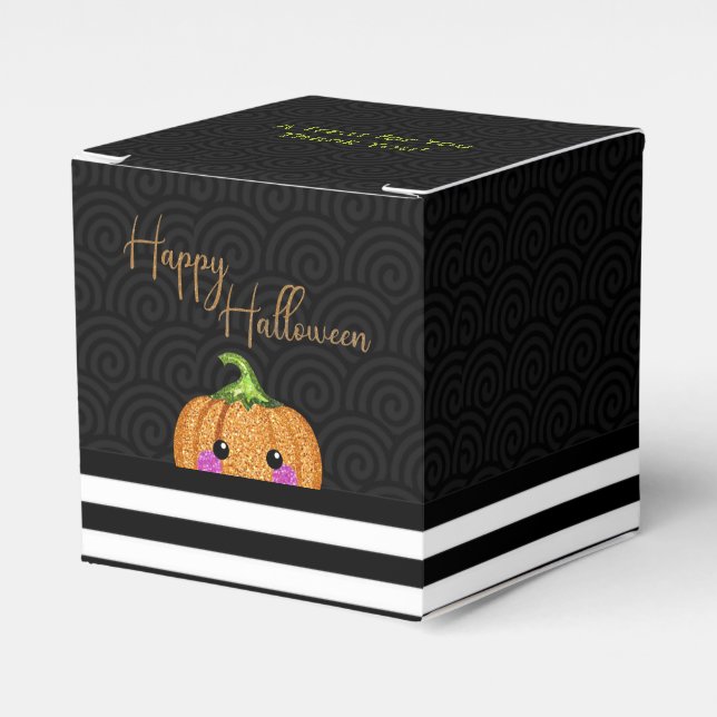 Cute Glitter Orange  Happy Halloween Party Favour Box (Front Side)