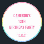 Cute Glitter Rainbow Colourful Custom Birthday Classic Round Sticker<br><div class="desc">Cute Glitter Rainbow Stripes Colourful Custom Birthday Party Classic Round Sticker</div>