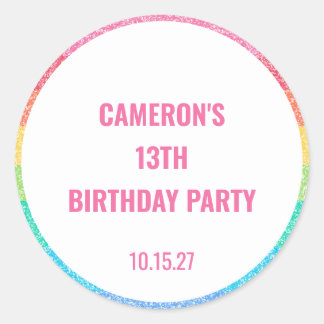 Cute Glitter Rainbow Colourful Custom Birthday Classic Round Sticker