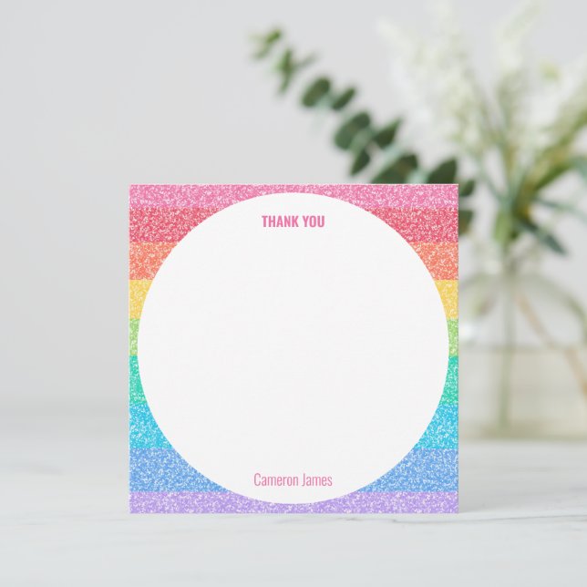 Cute Glitter Rainbow Colourful Custom Birthday Thank You Card (Standing Front)