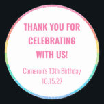Cute Glitter Rainbow Custom Birthday Thank You Classic Round Sticker<br><div class="desc">Cute Glitter Rainbow Stripes Colourful Custom Birthday Party Thank You Classic Round Sticker</div>