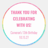 Cute Glitter Rainbow Custom Birthday Thank You