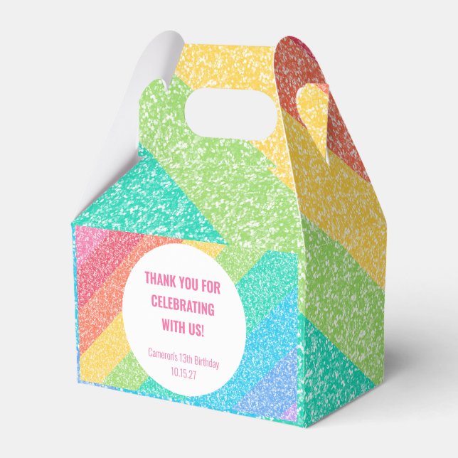 Cute Glitter Rainbow Custom Birthday Thank You Favour Box (Front Side)