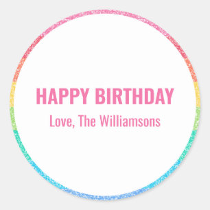 Cute Glitter Rainbow Custom Happy Birthday From Classic Round Sticker
