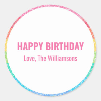 Cute Glitter Rainbow Custom Happy Birthday From Classic Round Sticker